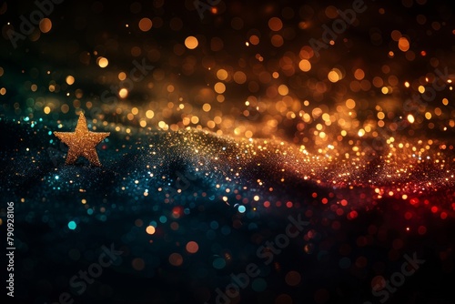 black background with burmese flag colors in glitter and bokeh 