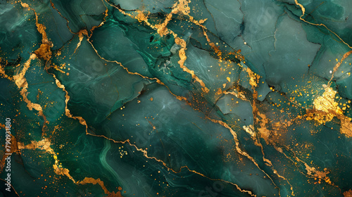 sfondo astratto in marmo verde con venature dorate, tecnica giapponese kintsugi, finta texture di pietra artificiale dipinta, superficie marmorizzata, illustrazione digitale di marmorizzazione
