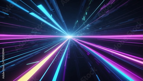 Neon Trails, Abstract Background with Glowing Lights, Speedy Rays, and Futuristic Lines.