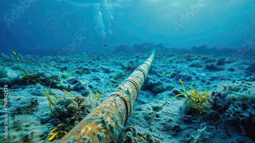 Internet communication cable on the seabed in the ocean
