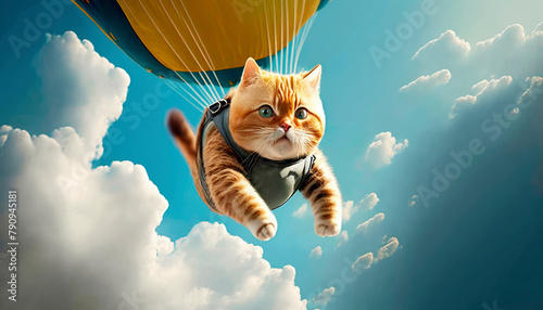 The cat is skydiving in the sky. Generative AI,