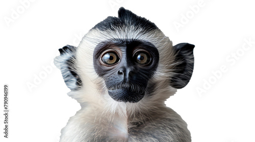 A langur monkey with a distinct facial mask, isolated on transparent background, png file