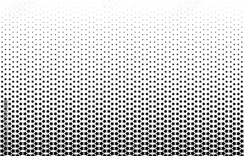 Geometric pattern of black stars on a white background.Seamless in one direction.Long fade out.The scale transformation method.