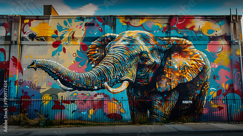 Majestic Elephant Mural Adorning Urban Building