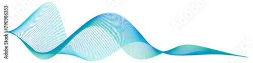Undulate wave swirl swoosh; dynamic twisted lines; sea wave; abstract border; teal and blue color flow. Transparent isolated element on white background