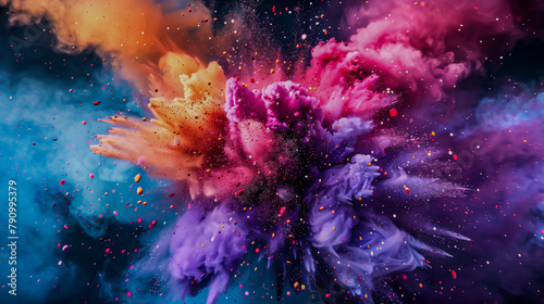 Create a dynamic long shot showcasing explosions of vibrant colors, evoking a sense of energy and excitement Ideal for a brand looking to make a bold statement