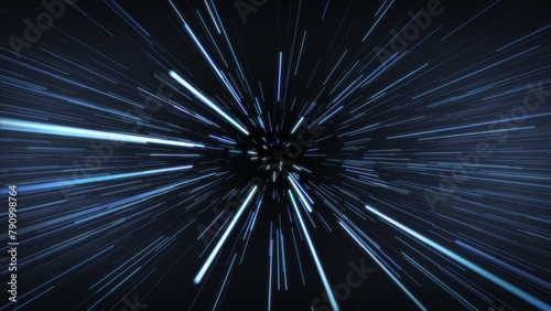 Speed Blue, cyan and white light, neon glowing rays lines. Colored, hyper jump. Abstract creative neon color speed background. Space blurry 4K.