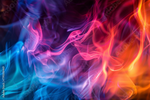 A colorful flame with blue, red, and orange colors