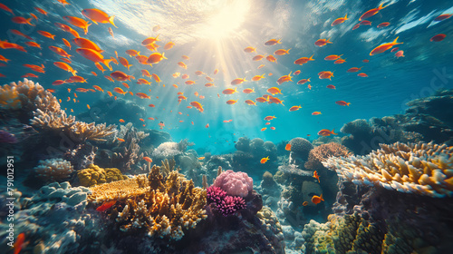 Ocean coral reef underwater. Sea world under water background