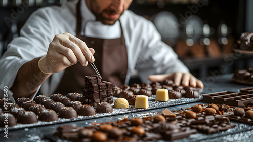 chocolatier making chocolates in a kitchen