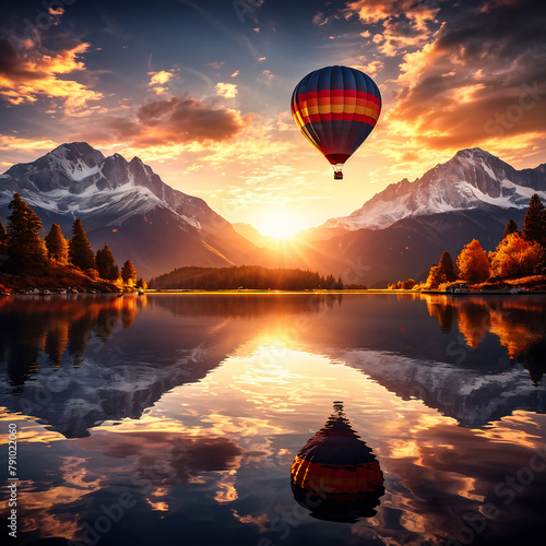Hot air balloon floats serenely above