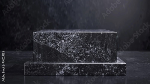 Solid granite podium on a smooth dark backdrop, timeless and sturdy for valuable artifacts.