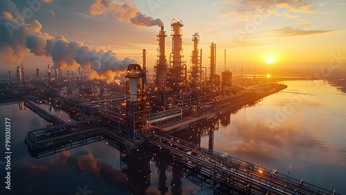 Operating Oil Refinery Pipeline: Refining Oil and Transporting Gas Products. Concept Oil Refining, Gas Transport, Oil Pipeline, Refinery Operations, Energy Production