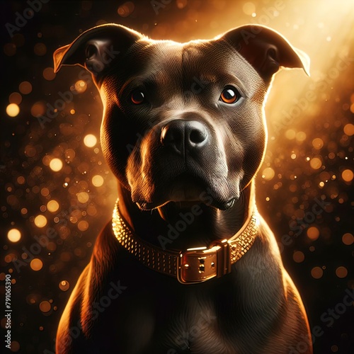 Schattenwächter: Ein Hundeporträt im goldenen Licht, eleganter schwarzer Hund mit goldenem Halsband