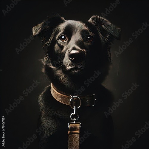 Eleganter schwarzer Hund mit goldenem Halsband, Hunde Porträt