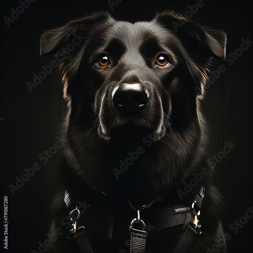 Eleganter schwarzer Hund mit goldenem Halsband, Hunde Porträt