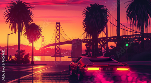 Retro Synthwave Sunset Over San Francisco