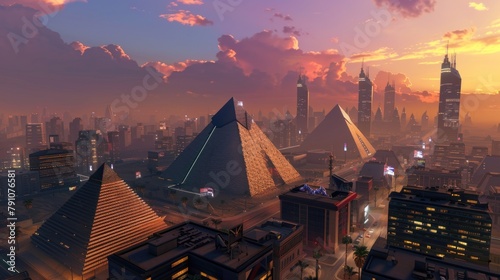 Pyramids in the middle of a futuristic city