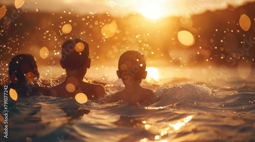 A couple of individuals enjoying a swim in the water, immersed in the cool and refreshing environment