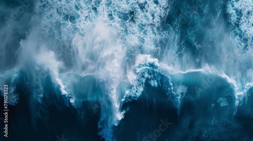 Colossal ocean waves rise dramatically against the horizon in this aerial view