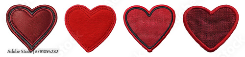 Red embroidered heart patches cut out png on transparent background