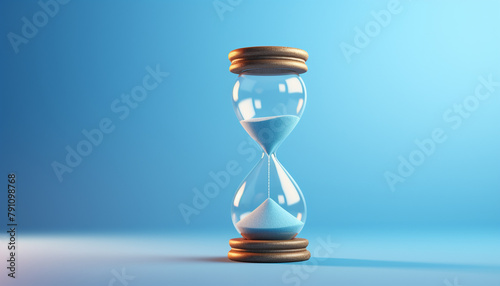 An hourglass isolated on light blue background. AI-Generated Image