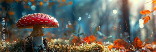 Enigmatic elegance scarlet mushroom in verdant green field forest, creating a striking contrast