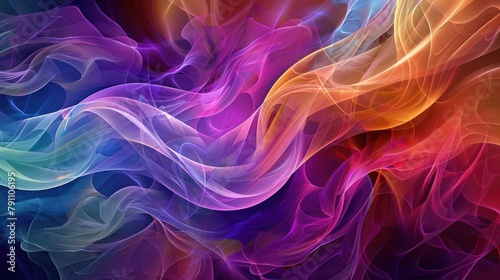 Abstract digital artwork showcases graceful waves of varying colors such as purple pink blue and orange