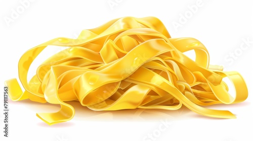 Yellow pasta. Classic Italian cuisine recipe. A close up of noodles, a staple food in many cuisines. Pasta illustration on white background. A pile of noodles resembling a beautiful art.