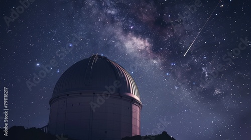 Commemorating Asteroid Day with open dome observatory and starry sky. Asteroid Day