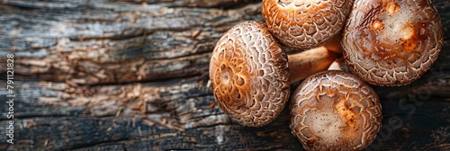 Cluster of shiitake mushrooms thrives oak tree, creating miniature forest in a unique symbiotic relationship