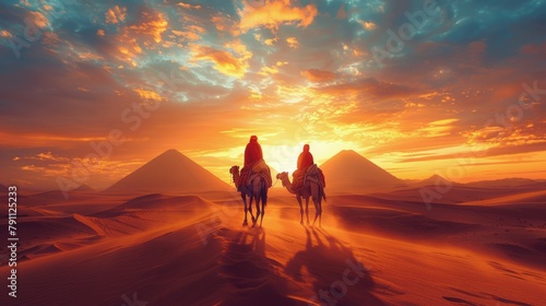Group of People Riding Horses Across Desert