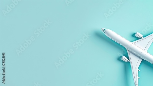 White airplane model on light blue background, suggestive of travel and aviation