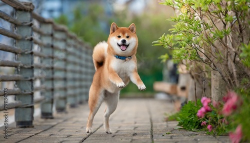 Adorable Shiba Inu doge frolicking outdoors