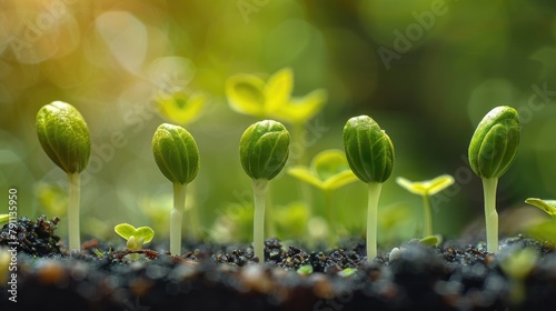 Macro Photography of Cotyledon Seeds Sprouting and Emerging From Soil Depicting the Miraculous Process of Plant Growth and Renewal