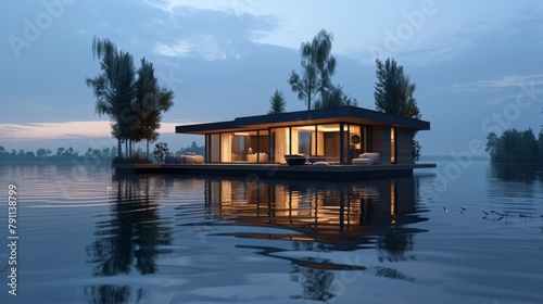 Blueprint for a floating house on a lake AI generated illustration