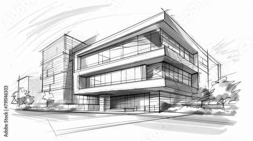 Detailed sketch of a modern office building AI generated illustration