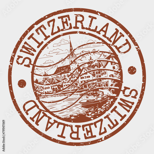 Switzerland Stamp Postal. Silhouette Seal. Passport Round Design. Vector Icon. Design Retro Travel. National Symbol.