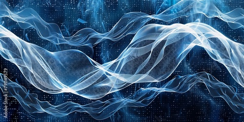 closeup wave blue smoke background vector technical documents quantum leap interconnections digital diatoms flowing forms hypersphere graphics