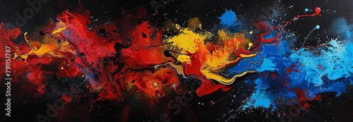 Multicolored Paint Splatter on Black Canvas
