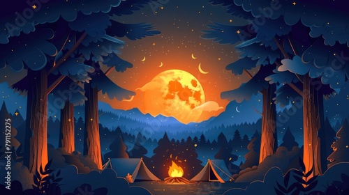 Papercut of Friends Bonding Around a Campfire in the Jungle at Night