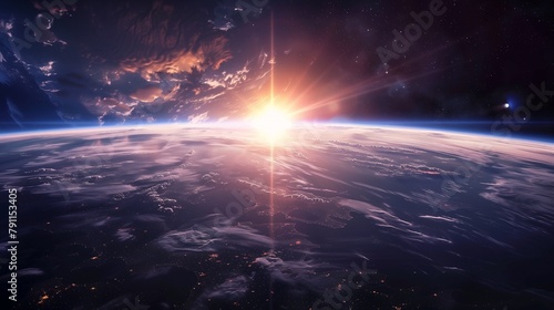 view earth space sun rising full young gods creation splash sunburst