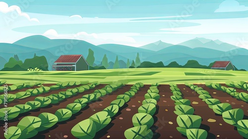 Farm field summer rural countryside concept drawing painting art wallpaper background