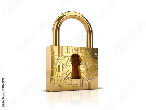 Golden padlock with integrated electronic circuits, password security technology for fraud prevention and confidential data network