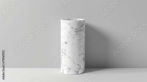 Blank mockup of a sleek and stylish marble vase with a tall cylindrical shape. .