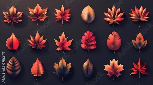 Autumn Leaf Icon Collection A Vibrant Showcase of Seasonal Foliage Gradients