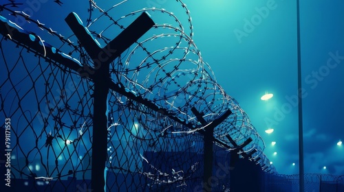 barbed wire fence preventing intruders from entering secure facility prison security concept digital art