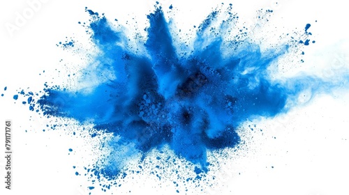 blue powder explosion abstract dust splash on white background freeze motion colorful