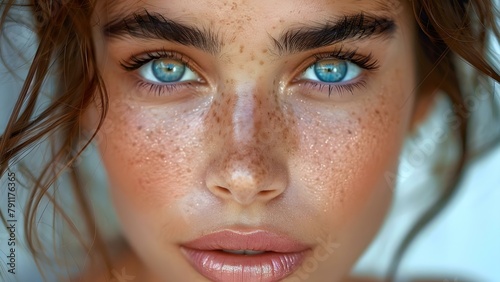 Latina fashion model showcasing oval face, blue eyes, and flawless skin. Concept Latina Fashion, Oval Face, Blue Eyes, Flawless Skin, Model Showcase
