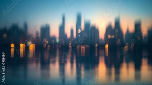 Softly blurred skyline of a financial district symbolizing the blurred lines between success and risk in the world of investments. .